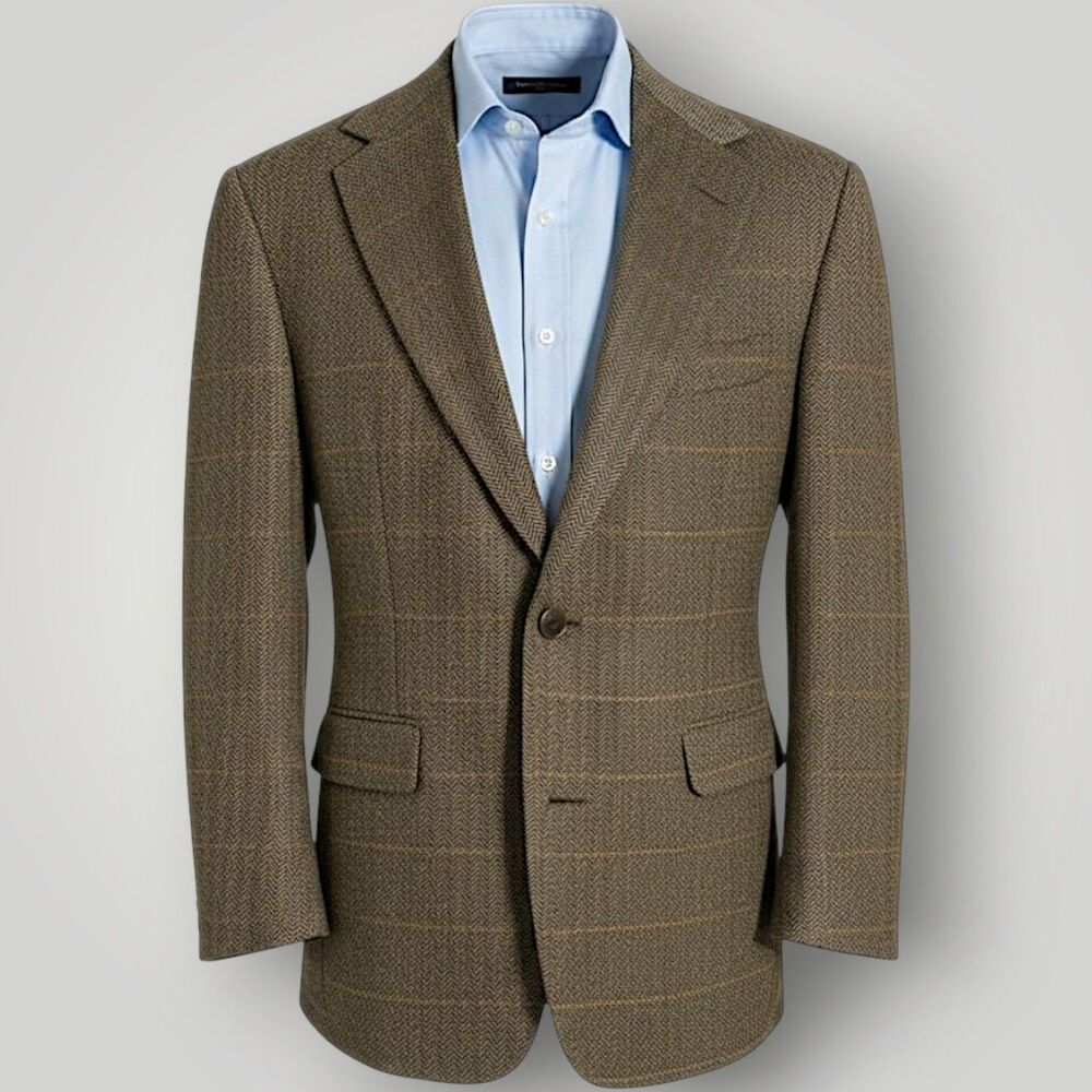 CORBIN TWEED WOOL Vintage Mens Blazer Sport Coat Jacket 44R Brown/Tan Plaid
